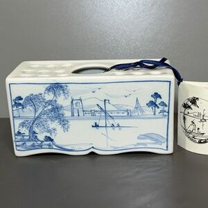 NWT Deborah Sears Isis Hand Painted Ceramic Flower Brick Vase w/Insert England